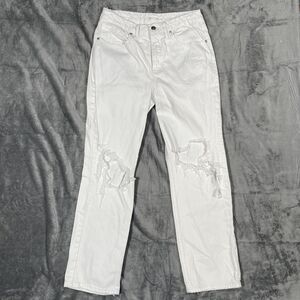 Good American Jeans Womens 6 White Straight Distressed High Rise Relaxed Fit